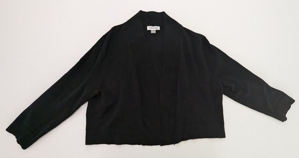 Calvin Klein Open Front Solid Black 3/4 Sleeve Cardigan Size XL